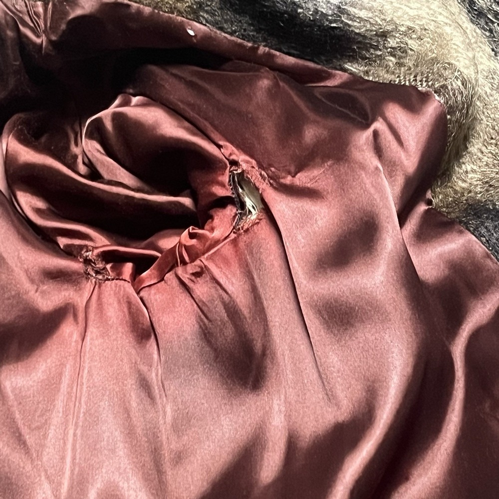 VTG 50s 60s Lilli Ann Paris Mohair Wool Plaid Swing Coat Mink Fur Collar M L - Picture 14 of 16